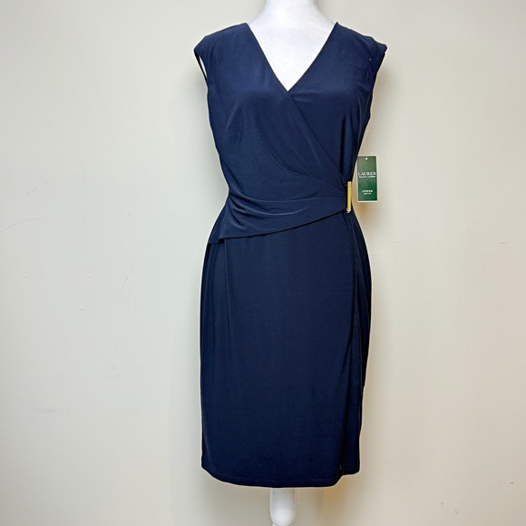 LAUREN RALPH LAUREN Sleeveless V-Neck Faux Wrap Dress Size 6-Petite Womens NWT - Picture 1 of 9